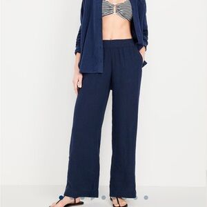 Blue Wide Leg High-Waisted Pants